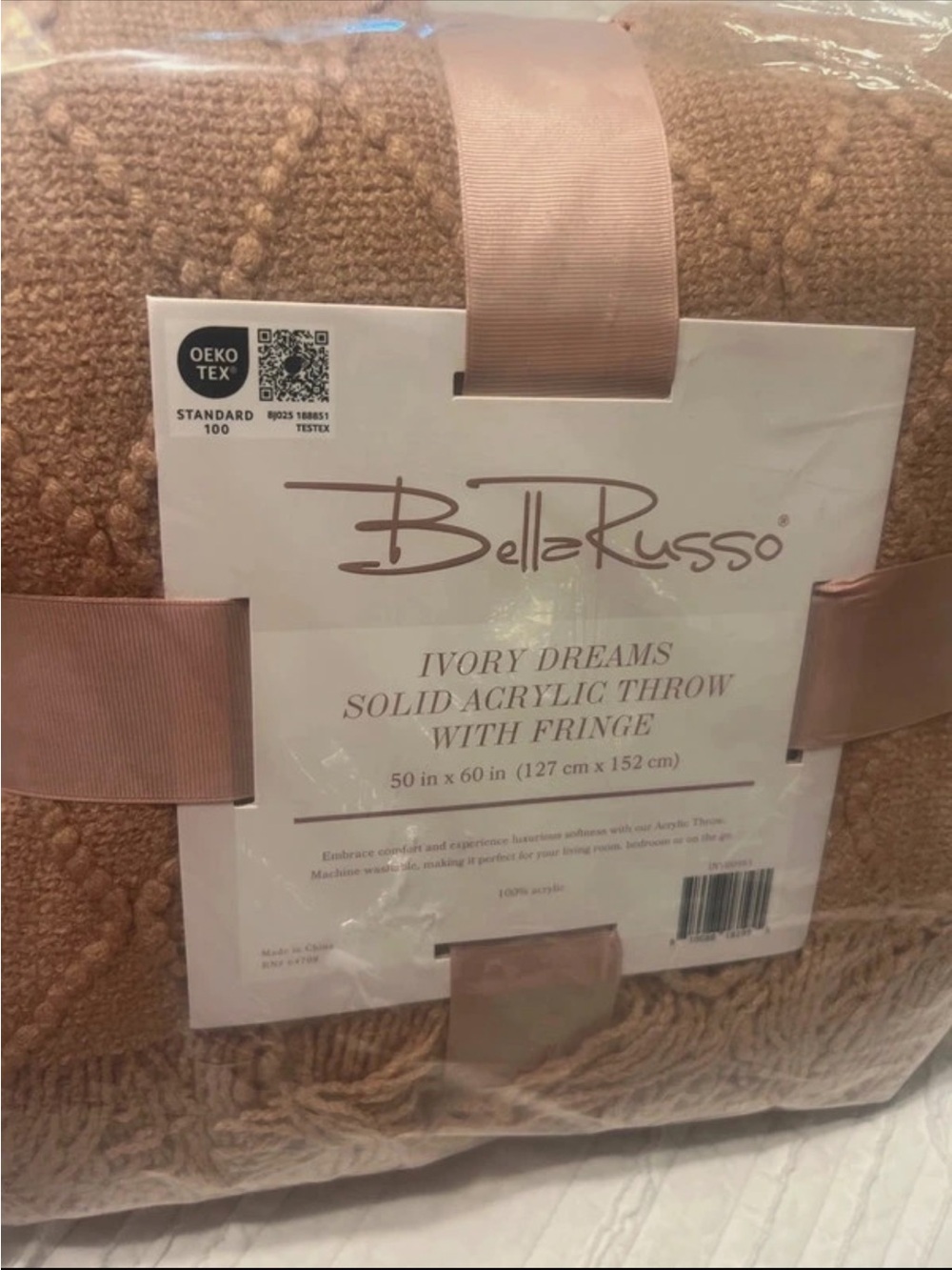 Ivory Dreams by Bella Russo Solid Acrylic Throw with Fringe